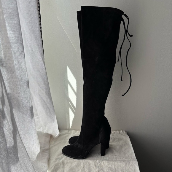 Stuart Weitzman Highland over the knee boot black suede‎ block Sz 7 - Picture 3 of 12